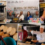 Collage del Festival Internacional de la Torta 2026 en Villa de Tezontepec con preparación de tortas, rueda de prensa y puestos gastronómicos