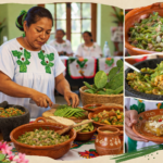 Preparación de platillos tradicionales a base de nopal durante la presentación de la Muestra Gastronómica en Boxtha Chico, Hidalgo.
