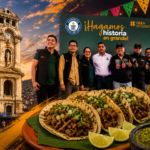 Organizadores de la Gran Feria del Taco 2026 posan junto a Ramón Rojo Villa, fundador de Sonido La Changa, durante la conferencia de prensa donde se presentaron los últimos detalles del evento en Pachuca