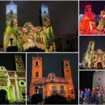 Espectáculo de videomapping sobre la Parroquia de Nuestra Señora de la Asunción en Real del Monte, acompañado de presentaciones culturales y actividades de la agenda mundialista en Hidalgo.