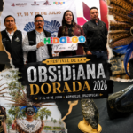 Collage promocional del Sexto Festival de la Obsidiana Dorada 2026, con imágenes de la presentación oficial del evento, artesanías elaboradas en obsidiana, representaciones de la cultura prehispánica y personajes ataviados con vestimenta tradicional, que reflejan la riqueza cultural y artesanal de Nopalillo, Epazoyucan.